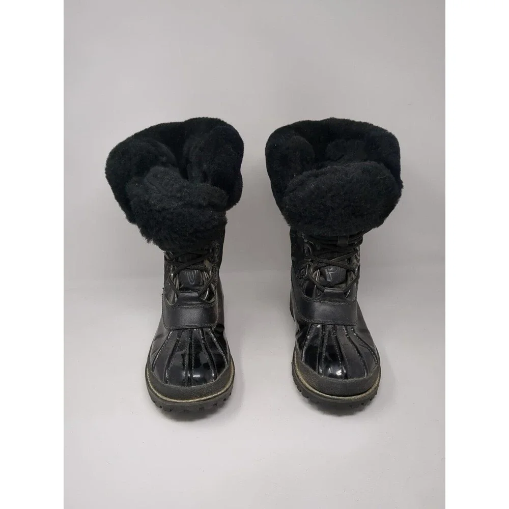 Coach Leonora Black Faux Fur Lace-Up Snow Winter Boots Signature Size 6 B Y2K‎